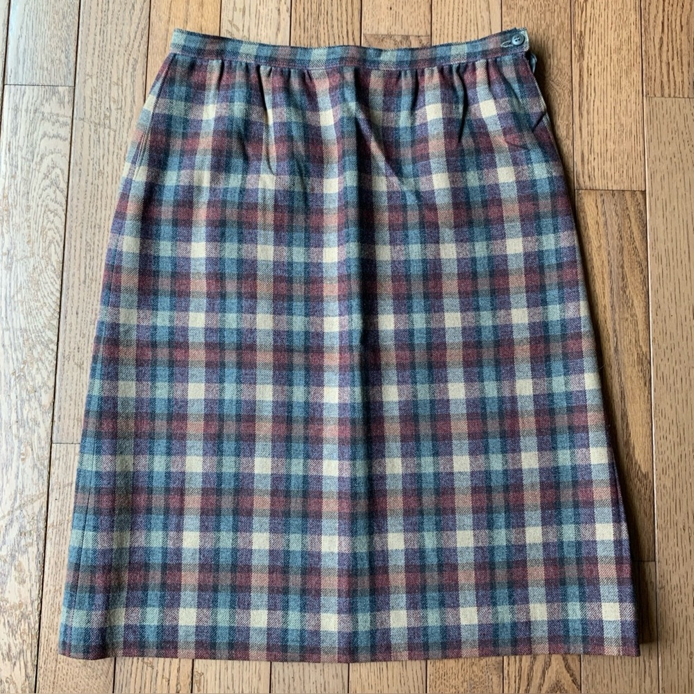 Pendleton | Vintage | Wool Skirt Straight Red Navy Cream Gray Plaid 16 Lined USA